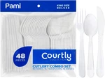 Pami Heavy Duty White Plastic Cutlery Set, 48 Pieces (16 Forks, Knives, Teaspoon New. Price: $15.95.