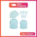 Puevenyi 96PCS Blue Paper Plates And Napkins, 24 Guest Light Disposable Tab New. Price: $14.20.