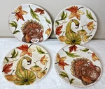 4 Pc Better Homes & Gardens Turkey Leaf Thanksgiving Autumn Salad Plates 8.5" Used. Price: $25.95.