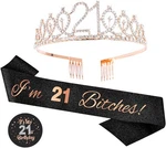 21ST Birthday Tiara Set With Black Glitter Sash 'i'm Bitches' - Party New. Price: $26.04.