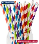 Paktalk 100 Pack Paper Straws, Assorted Bright Rainbow Striped Drinking New. Price: $11.36.