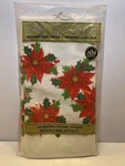 Vintage Christmas Table Cover Poinsettias 2 Ply Linette 54" X 108" Usa Made New. Price: $6.25.