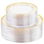 Flowercat 100PCS Clear Plates With Gold Trim - Heavy Duty And Plas... New. Price: $46.25.