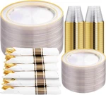 350PC Gold Plastic Dinnerware Set Plates Cups Napkins Cutlery Party Wedding Fun New. Price: $79.99.