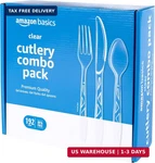 Amazon Basics Disposable Clear Plastic Cutlery Set, Premium Quality, Strong, 192 New. Price: $12.41.