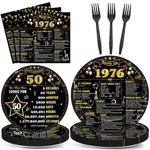 Chunnin 96PCS 50TH Birthday Plates And Napkins Back Medium, Black/gold New. Price: $29.60.