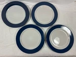 Royal Norfolk Two-tone Navy Blue & White Dinner Plates 10.5" Set Of 4 Band/ring Used. Price: $31.50.