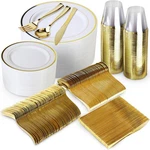 600 Piece Disposable Plastic Gold Dinnerware Set - 200 White And Plates ... New. Price: $129.37.