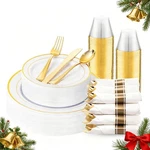 Wdf 175PC White Gold Plastic Plates-christmas Wedding Party Disposable Dinnerwar New. Price: $68.98.