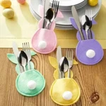 Colorful Easter Bunny Tail Silverware Cutlery Holder Table Home Decor Set Of 4 New. Price: $9.86.