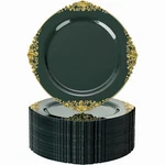 Nervure 100PCS Green And Gold Plastic Plates - 10.25INCH Disposable New. Price: $79.49.