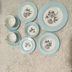 Porcelain Light Blue Floral Dinner Set Plates Cups Saucers Salad 6PCS Used. Price: $41.00.