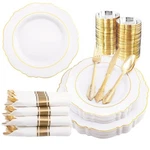 Liacere 350PCS Gold Plastic - Disposable White And Plates... New. Price: $71.78.