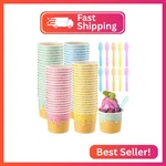 Ninehaoou 40 Pack 6 Oz Ice Cream Cups With Spoons Paper Dessert Colorful Su New. Price: $25.33.