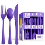 Purple Plastic Cutlery Set 150 Pieces Forks Spoons Knives Disposable Party Use New. Price: $26.39.