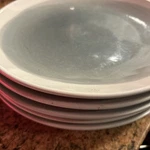 Set Of American Atelier Oasis Blue Gray Stoneware Dinner Plates 10.75 Mcm Used. Price: $26.50.