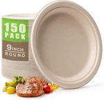 150PCS Compostable Paper Plates 9 Inch Disposable Unbleached Heavy Duty New. Price: $33.81.
