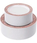 Focusline 102 Count Rose Gold Lace Plastic Plates Set Heavy-duty Disposable... Open. Price: $36.99.