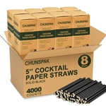 Chunspak 5 Inch Disposable Black Paper Cocktail Straws Bulk Case Of 4000 Ct. - New. Price: $192.00.