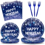 2026 Happy New Year Party Supplies: Plates, Napkins, Forks - Blue & Silver 100PC. Price: $43.41.