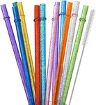 12-PACK Glitter Reusable Clear Plastic Straws, 11" Long Hard Tumbler New. Price: $9.17.