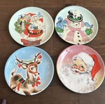 New Vintage Style Mr Christmas 4 Pc Plates Santa Snowman Retro Ceramic Pastel. Price: $34.96.