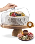 Cake Stand With Dome - Acacia Wood 12IN Round Dessert Display + Charcuterie New. Price: $89.99.