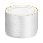Munfix 100 Piece Plastic Party Plates White Gold Rim, Premium Heavy Duty 10.2... New. Price: $71.79.