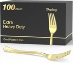 Dealusy 100 Count Heavy Duty Gold Plastic Forks Disposable, Bpa-free, New. Price: $19.99.