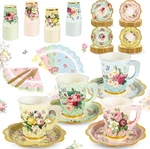140PCS Spring Tea Party Decorations, Floral Paper Cups & Saucer Set, Disposa New. Price: $53.99.