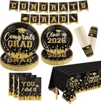 Black Gold Graduation Decorations 2026 Class Of Plates Napkins New. Price: $22.62.