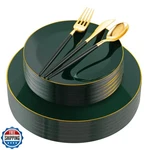 Liacere 150PCS Green Plastic Plates - Gold Silverware With Hand New. Price: $65.99.