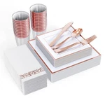 Focusline 175 Count Rose Gold Dinnerware Set For 25 Guests - Square Plastic P... New. Price: $50.10.