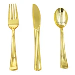 300PCS Gold Plastic Cutlery Set Disposable Flatware Dinnerware Utensils New. Price: $35.98.