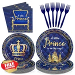 Royal Prince Baby Shower Plates Napkins Blue Gold Tableware Set Serves 24 New. Price: $34.99.