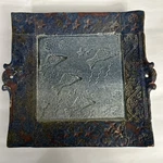 Michael Kennedy Pottery Square Tray 8.5" Unique Textural Glazed Pink Blue Used. Price: $39.99.