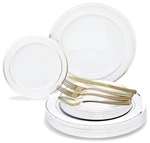 Occasions Wedding Party Disposable Plastic Plates & Gold Silverware - Customize! New. Price: $62.00.