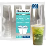 Freshware 16 Oz Clear Disposable Plastic Cups With Flat Lids And Straws, 100 ... New. Price: $38.45.