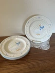 4 Aunt Rhody Brick Oven Stoneware Goose Blue Rim Bow 11" Dinner Plates Vintage Used. Price: $45.00.