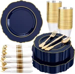 Gold Plastic Plates - Baroque Dinnerware Sets For 100 Guests 200 New. Price: $67.49.