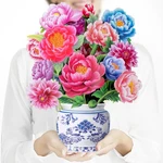 Pop Up Greeting Card, 3D Paper Flowers, Peony Design, Note Included, Multicolor New. Price: $13.98.