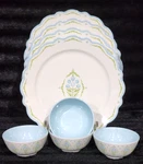8PC Lillian August Blue Green Floral 4 Melamine Dinner Plates Dip Bowls French New. Price: $54.67.