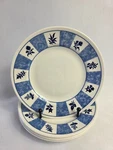 Four Churchill Bread Plates White With Blue Marble & Floral Squares On The Rim Used. Price: $13.17.