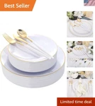 30 Guest Elegant Disposable Plates & Silverware - Gold Trimmed For All Occasions New. Price: $55.50.