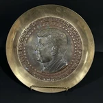Collectible John F Kennedy Commerative Embossed Brass/bronze 12 3/4" Round Plate Used. Price: $74.99.
