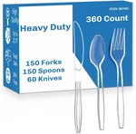 360 Count Heavy Duty Plastic Silverware, Disposable Clear Utensils Set, New. Price: $55.99.