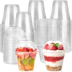 100 Sets, 9 Oz Clear Plastic Cups With Dome Lids No Hole, Dessert Disposab New. Price: $26.23.