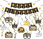 Lingteer Happy 29TH Birthday Decorations Set - 12 Pcs Black & Gold Foil Swirls New. Price: $18.97.