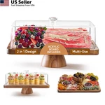 Acacia Wood Cake Stand Rectangular Charcuterie Board Acrylic Dome Cover 2-IN-1 New. Price: $108.60.