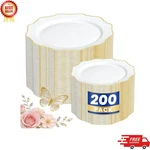 New 200PCS White Gold Plastic Plates 100 Dinner Dessert Disposable Party. Price: $68.51.